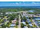 Aerial view of a neighborhood surrounded by lush greenery and a scenic waterway at 650 S Pine St, New Smyrna Beach, FL 32169