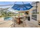 Outdoor dining area with views of the pool and lake at 4177 Mayfair Ln, Port Orange, FL 32129