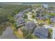 Aerial view of homes with screened pools and lake views in an established neighborhood at 6950 Vintage Ln, Port Orange, FL 32128