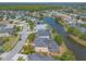 A neighborhood aerial view shows lovely homes, a winding lake, and lush landscaping at 6950 Vintage Ln, Port Orange, FL 32128