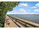 Waterfront dock with wooden planks and railings at 845 Ladyfish Ave # B204, New Smyrna Beach, FL 32169