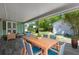 Inviting covered patio featuring a wooden dining set and comfortable wicker furniture at 913 Palmetto St, New Smyrna Beach, FL 32168