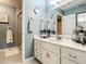 Bathroom featuring a white vanity, framed mirror, and blue walls at 116 Duck Hawk Cir # 3040, Daytona Beach, FL 32119