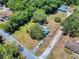 Aerial view showcasing a property nestled among lush trees, offering a sense of privacy and tranquility within the neighborhood at 242 Cypress Ave, Oak Hill, FL 32759