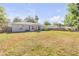 Large, grassy backyard with a wooden fence and mature trees offering privacy, perfect for recreation at 2713 Needle Palm Dr, Edgewater, FL 32141