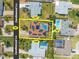 Aerial view highlighting lot lines, pool, and solar panels at 4350 Candlewood Ln, Ponce Inlet, FL 32127