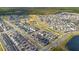 Wide aerial shot of a planned community featuring diverse home styles, green spaces, and a serene lake in a suburban setting at 6542 Rover Way, St Cloud, FL 34771