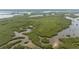 Aerial shot of a tranquil bayou surrounded by lush greenery and winding waterways at 825 E 23Rd Ave, New Smyrna Beach, FL 32169