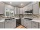 Contemporary kitchen featuring gray cabinets, stainless steel appliances, and quartz countertops at 995 16Th St, Edgewater, FL 32132