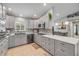 Bright kitchen featuring gray cabinets, stainless steel appliances, tiled backsplash, and quartz countertops at 995 16Th St, Edgewater, FL 32132