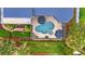 Aerial view of the screened-in pool and landscaped backyard creating a perfect outdoor oasis at 128 Godfrey Rd, Edgewater, FL 32141