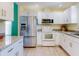 Well-lit kitchen with stainless steel appliances, granite countertops, and sleek white cabinetry at 1307 Wayne Ave, New Smyrna Beach, FL 32168