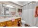 Bright bathroom with a shower-tub combo, stylish vanity, and tasteful decor at 2510 S Atlantic Ave, New Smyrna Beach, FL 32169