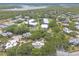 Community aerial view showcasing buildings surrounded by lush landscape at 3808 Saxon Dr, New Smyrna Beach, FL 32169