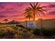 A stone entrance to Parks of Edgewater under palm trees and a colorful sunset, creating a welcoming impression at 3963 Willowbrook Dr, Edgewater, FL 32141