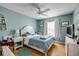 Bright bedroom with a large window, blue walls, hardwood flooring and lots of natural light at 412 Banana Cay Dr # A, South Daytona, FL 32119