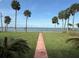 Lush lawn with palm trees offers a beautiful view of the bay, creating a serene and tropical atmosphere at 5018 Riverside Dr, Port Orange, FL 32127