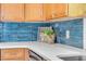 A close up on the kitchen tile backsplash, quartz countertops, and stylish plant decor at 90 Cedar Dunes Dr, New Smyrna Beach, FL 32169