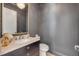 Gray powder room with gray walls, a decorative mirror, and sleek finishes at 102 Inlet Shores Dr, New Smyrna Beach, FL 32168