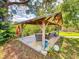 Cozy covered patio with outdoor furniture and decor for enjoying a scenic backyard at 108 Dee St, New Smyrna Beach, FL 32168