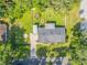 Aerial view of the property, showing the backyard, fire pit, and surrounding greenery at 1144 Corbin Park Rd, New Smyrna Beach, FL 32168