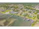 Beautiful aerial of waterfront houses featuring docks and community features at 1905 S Riverside Dr, Edgewater, FL 32141
