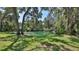 Beautiful view of a clear, green pond surrounded by tall trees and healthy green grass at 1999 Turnbull Lakes Dr, New Smyrna Beach, FL 32168