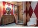 This bathroom features distinctive patterned walls, a glass-enclosed shower, and a vanity at 2005 Country Club Dr, Port Orange, FL 32128