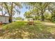View of a large backyard with lush trees, and a picnic table, offering shade and comfort at 2917 Crockett Pt, Sanford, FL 32773