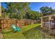 A well-maintained backyard features a wooden fence, lush green grass, and a built-in grill at 3048 Mango Tree Dr, Edgewater, FL 32141
