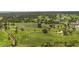 Expansive aerial view of a verdant golf course community with a serene pond, mature trees, and lush fairways at 223 Ne Golf Club Dr, New Smyrna Beach, FL 32168
