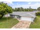 Charming single-story home features a well-manicured lawn, American flag, and inviting front porch seating area at 2529 Umbrella Tree Dr, Edgewater, FL 32141