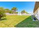 Green backyard with a storage shed and privacy fence at 3044 Pine Tree Dr, Edgewater, FL 32141