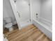 Bathroom features a glass shower, a soaking tub, and modern fixtures at 4620 Riverwalk Village Ct # 7403, Ponce Inlet, FL 32127