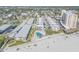 Overhead view of the community and the proximity to the beach, parking, and pool at 525 N Atlantic Ave # 39, New Smyrna Beach, FL 32169
