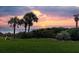 Beautiful backyard with a lush green lawn, ocean view, and palm trees at sunset at 5301 S Atlantic Ave # 140, New Smyrna Beach, FL 32169