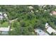 Aerial view showing property location with mature trees, a home with a pool, and surrounding area at 585 Corbin Park Rd, New Smyrna Beach, FL 32168