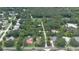 Aerial view showcasing property location among trees, homes, and neighborhood; arrows indicate landmarks at 585 Corbin Park Rd, New Smyrna Beach, FL 32168