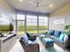 Bright sunroom with large windows, comfortable seating, and views of the lush landscaping at 6307 Hanfield Dr, Port Orange, FL 32128