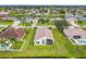 Aerial view of a house with a screened lanai, surrounded by a well-maintained lawn and scenic lake views at 1809 Forough Cir, Port Orange, FL 32128