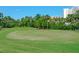 Well-manicured putting green on the golf course surrounded by lush greenery and palm trees at 2 Oceans West Blvd # 608, Daytona Beach Shores, FL 32118