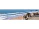 Picturesque view of a sandy beach lined with palm trees and a distant pier creating a serene coastal landscape at 2300 N Atlantic Ave # 203, Daytona Beach, FL 32118