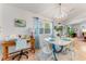Bright dining room with white table and chairs, light fixture, desk area, and a beautiful window with natural light at 235 Randle Ave, Oak Hill, FL 32759