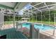 Serene outdoor space with a clear blue pool, screened-in enclosure, and lush greenery, providing a private retreat at 2360 Mooneyham Dr, New Smyrna Beach, FL 32168