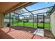 Spacious screened patio with wooden flooring, leading to a backyard with well-kept greenery at 258 W Sabal Palm Pl # 22, Longwood, FL 32779