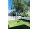 This backyard features a lush green lawn, a white fence, and a variety of trees at 2672 Star Coral Ln, New Smyrna Beach, FL 32168