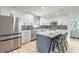 Modern kitchen features stainless steel appliances, white cabinets, blue backsplash, and a kitchen island with seating at 3626 Donna St, Port Orange, FL 32129