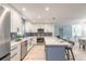 Modern kitchen features stainless steel appliances, white cabinets, blue backsplash, and a kitchen island with seating at 3626 Donna St, Port Orange, FL 32129