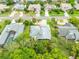 Home's aerial view showcasing screened lanai, mature trees, and proximity to neighbors at 757 Hunt Club Trl, Port Orange, FL 32127
