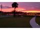 Relaxing backyard view at sunset, featuring a well-maintained lawn, waterfront, and silhouette of palm trees at 8 Richmond Dr, New Smyrna Beach, FL 32169
